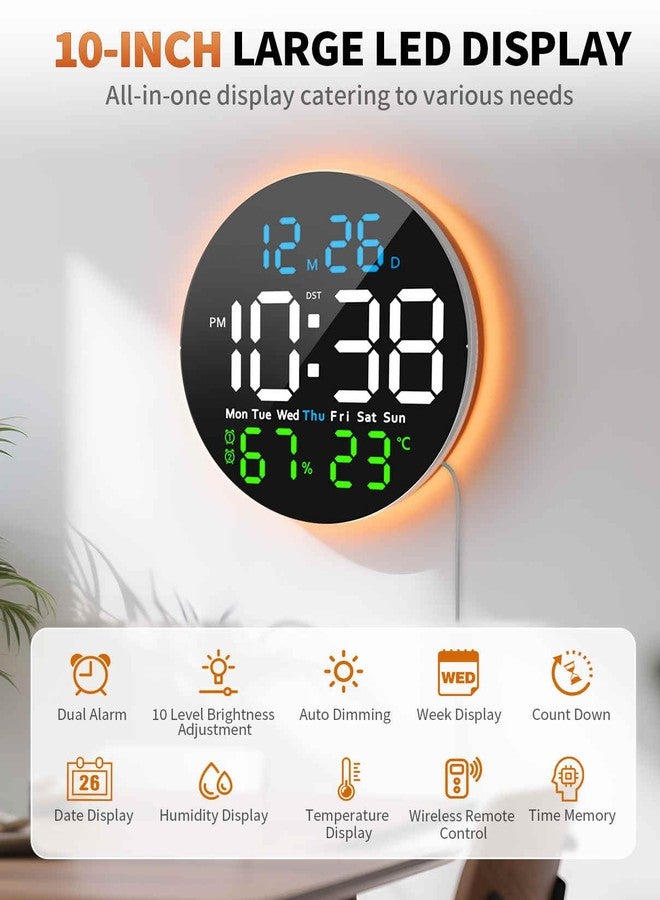 GLOKUUCA 10 Inch Large Digital Wall Clock with 9 Color Changing Remote Control, Date Week Temperature, Auto Brightness Dimmer Clock Night Lights,Blue+Green - Image 2